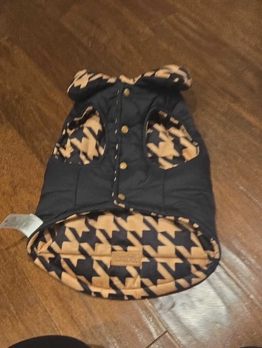 Reversable Houndstooth Puffer Dog Vest - Black & Tan